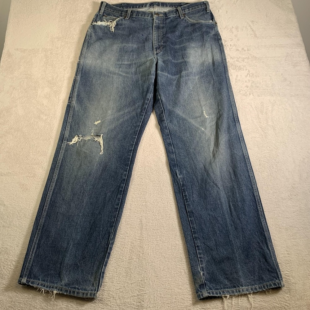 VTG Dickies Jeans Mens 36x33 Blue Denim Carpenter‎ Utility Distressed Workwear